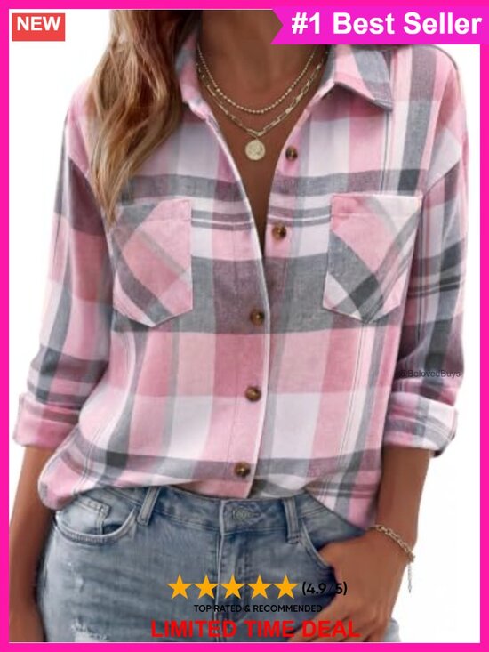 Tops - Zeagoo Womens Flannel Shirt Long Sleeve Button Down Plaid Casual Top